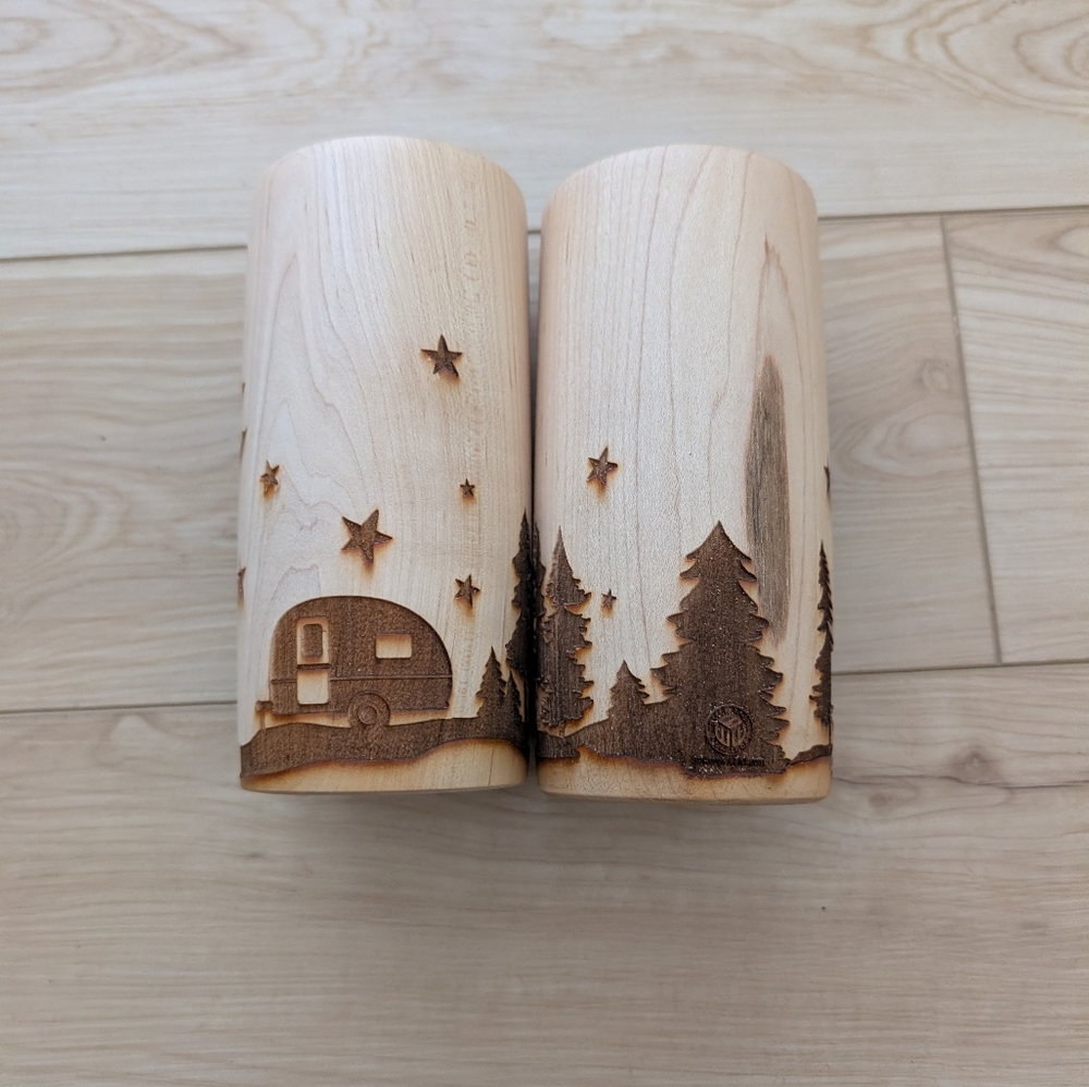 New! Woodzie Koozie Wooden Forest Scene Set Of 2 By Better Wheel Workshops